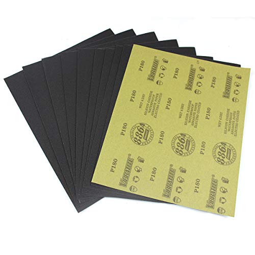 MAXMAN Sandpaper Sheets, 180 Grit Dry Wet Sand Paper, 9 x 11 Inch, Silicon Carbide, for Wood Furniture Finishing, Metal Sanding and Automotive Polishing, 10 -Sheet - Image 1