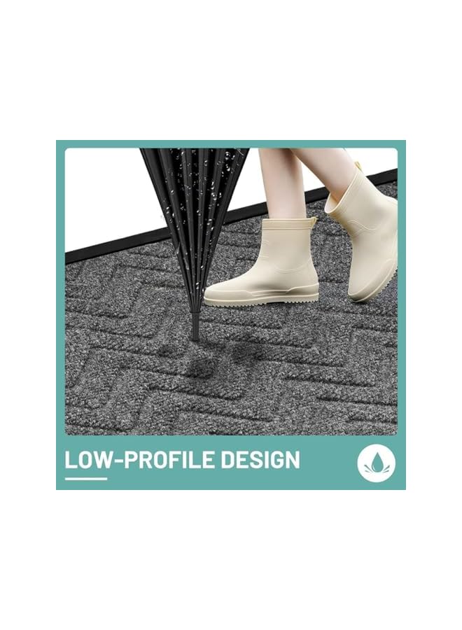 The Bros Durable Rubber Doormat Indoor and Outdoor, Welcome Mat Low Profile Dirt Trapper Doormat, Non Slip Crosshatch Entryway Rug Outdoor Floor Mat (45 * 75cm) (Grey) - Image 3