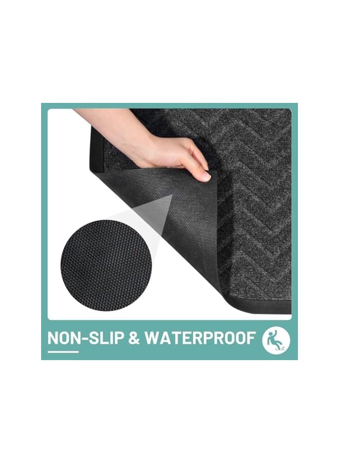 The Bros Durable Rubber Doormat Indoor and Outdoor, Welcome Mat Low Profile Dirt Trapper Doormat, Non Slip Crosshatch Entryway Rug Outdoor Floor Mat (45 * 75cm) (Grey) - Image 4