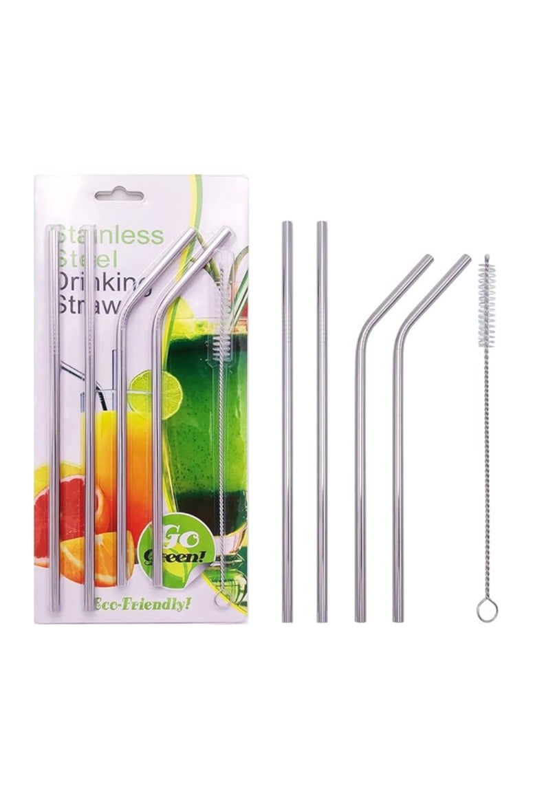 Metal Straw Stainless Steel Straw Drinking Reusable Straw eco friendly - 4 set silver for 30 oz and 20 oz tumbler - dishwasher safe - 2 straight 8.5'' 2 bent 8'' 1 brush included