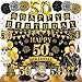 Eucutur 42PCS 50th Birthday Decoration Kit for Men Women Black Gold Happy 50th Bday Banner Balloons Honeycomb Centerpiece Swirl Paper Pompoms Party Supplies 50 Bday Sash Table Cake Topper Swirls Set - Image 3