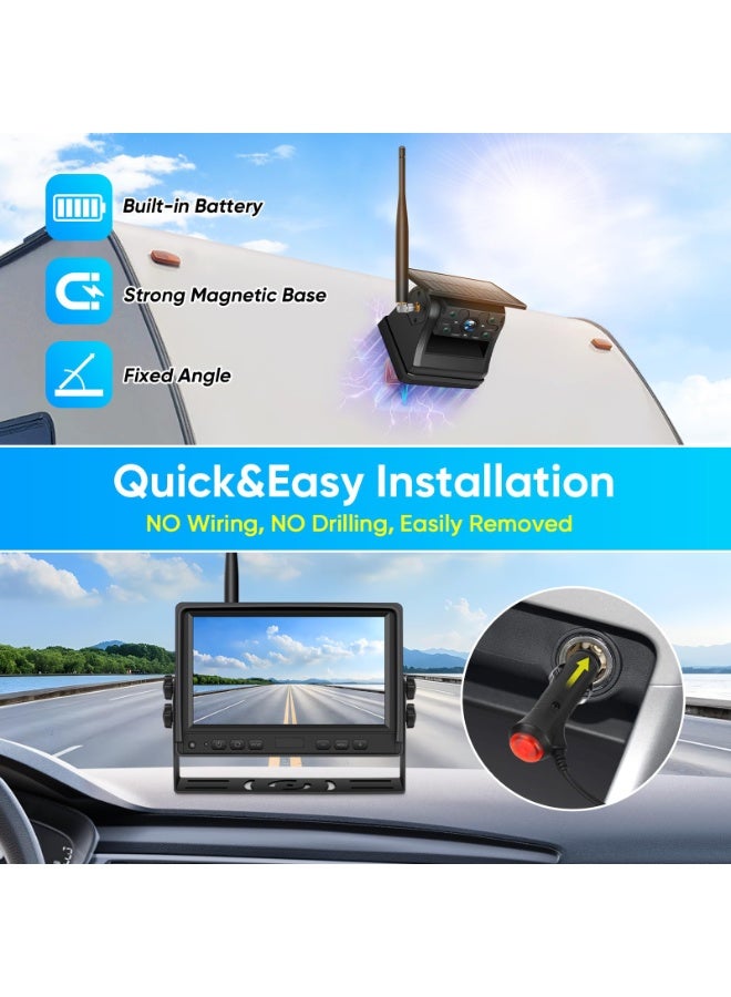XiuWoo Solar Wireless Magnetic Backup Camera, 9900mAh Battery Powered Rechargeable IP69 Waterproof HD Back Up Rear View Remote Control Camera with 7 Inch 1080P Monitor System for Car Truck Trailer RV VN003 - Image 5