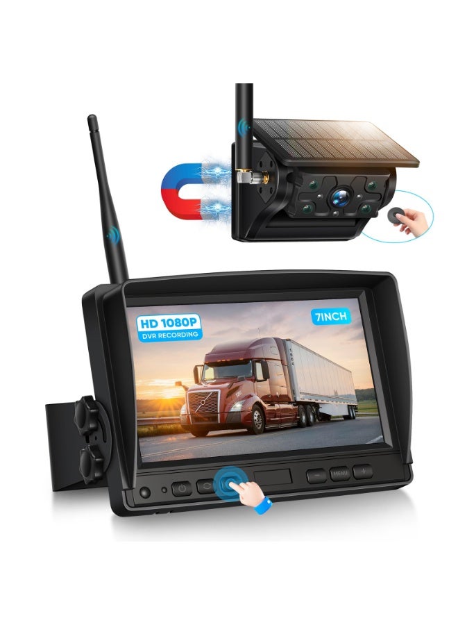 XiuWoo Solar Wireless Magnetic Backup Camera, 9900mAh Battery Powered Rechargeable IP69 Waterproof HD Back Up Rear View Remote Control Camera with 7 Inch 1080P Monitor System for Car Truck Trailer RV VN003 - Image 1