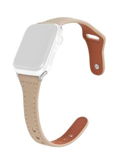PROMASS Universal T-shaped Thin Reverse Buckle Watch Strap For Apple Watch Series 7 45mm/6 & SE & 5 & 4 44mm/3 & 2 & 1 42mm Beige 