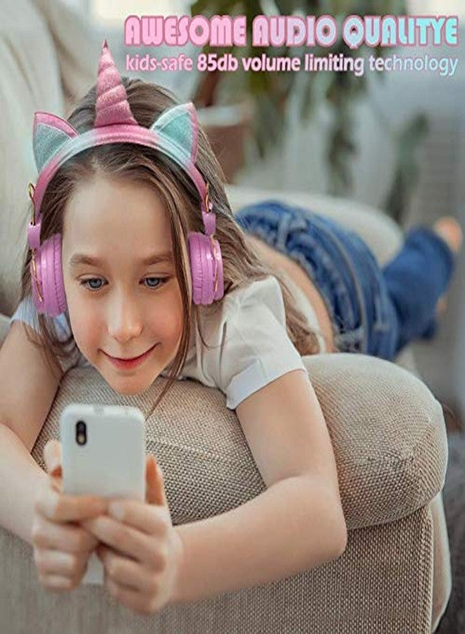 SVYHUOK Unicorn Wireless Headphones for Kids,Cat Ear Bluetooth 5.0 Over Ear Headphones with Microphone for Cellphone/iPad/Laptop/PC/TV/PS4/Xbox One, Foldable Gaming Headset for Girls Teens Gift (Pink) - Image 4