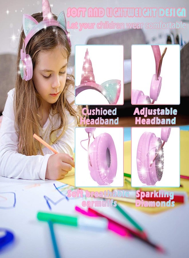 SVYHUOK Unicorn Wireless Headphones for Kids,Cat Ear Bluetooth 5.0 Over Ear Headphones with Microphone for Cellphone/iPad/Laptop/PC/TV/PS4/Xbox One, Foldable Gaming Headset for Girls Teens Gift (Pink) - Image 3