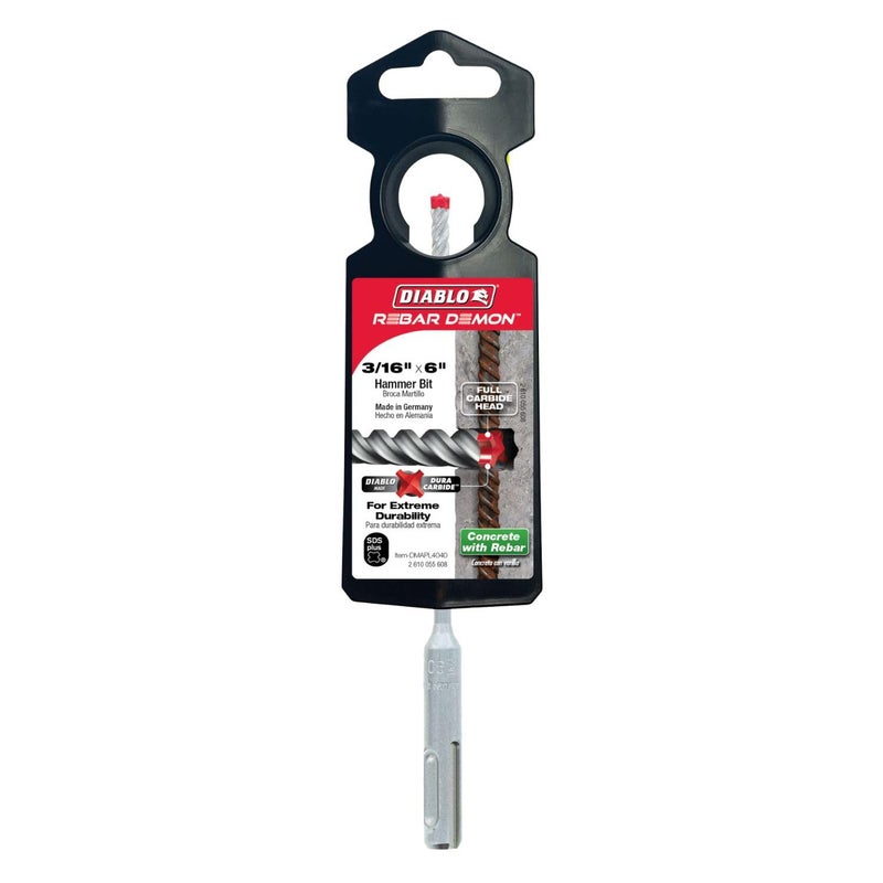 Diablo Rebar Demon SDS-Plus 4-Cutter Full Carbide Head Hammer Drill Bit - 3/16" Diameter, 6" Length, 4" Working Length - DMAPL4040 - Image 3
