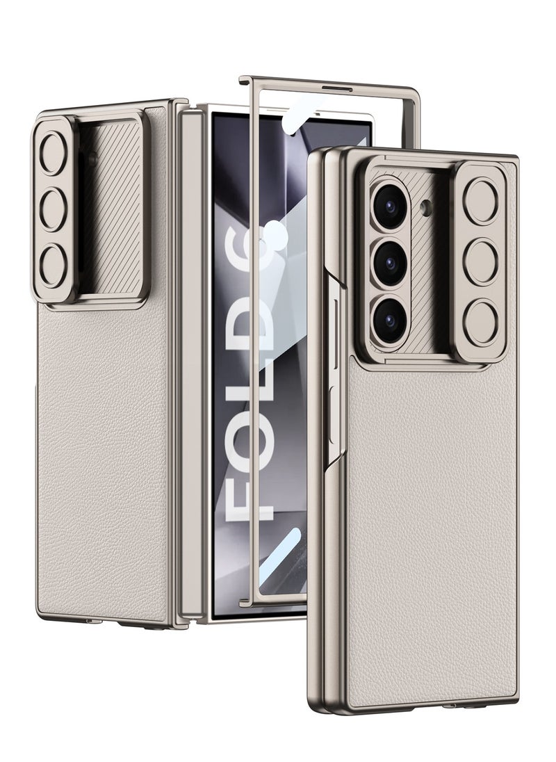شيلد ايجيبت شيلد ايجيبت لهاتف سامسونج جالاكسى فولد 6 (Samsung Galaxy Z Fold 6) جراب حماية من جلد وغطاء للكاميرا مع واقي شاشة أمامي  - (بيج) 