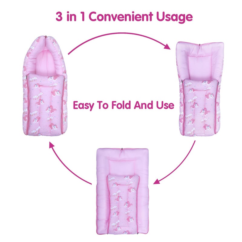 1ST STEP Muslin Cotton 3 in 1 Baby Bed, Sleeping Bag & Carry Nest, Cotton Baby Bedding for New Born & Infant, Portable Bassinet, for Baby Carrying & Sleeping, Unisex Baby Sleeping Bed (PK) - Image 3