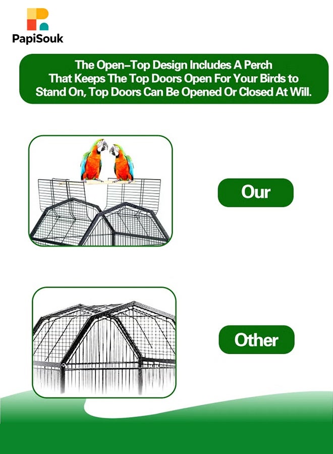 PapiSouk Bird Cage, Open Top Standing Parrot Parakeet Cage, with Rolling Stand Large Metal Bird Flight Cage for Conure Parekette Cockatiel Finch Macaw Cockatoo Pet House, Black, Height 34 inch - Image 5