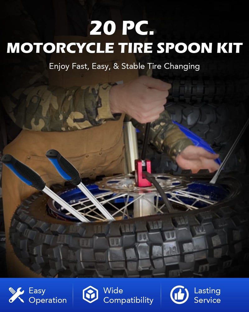Orion Motor Tech 14.5" Tire Spoon Kit, 20pc Tire Changing Tool for Motorcycle Dirt Bike Lawn Tractor Bicycle, Motorcycle Tire Changer Tire Removal Tool with 4pc Rim Covers Valve Tool Valve Cores - Image 2