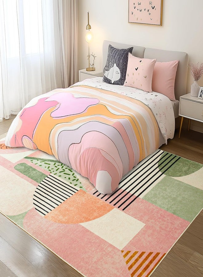 Tepook Pink Area Rug for Living Room, 5x7 Indoor Carpet for Bedroom Washable, Non-Slip Abstract Print Kids Rug for Nursery Playroom Classroom Dorm Office Dining Room - Image 2