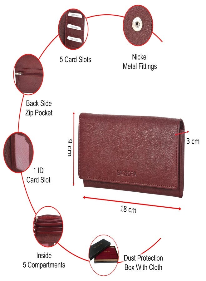 Sassora Genuine Leather Cherry Color RFID Protected Purse (5 Card Holders) - Image 3