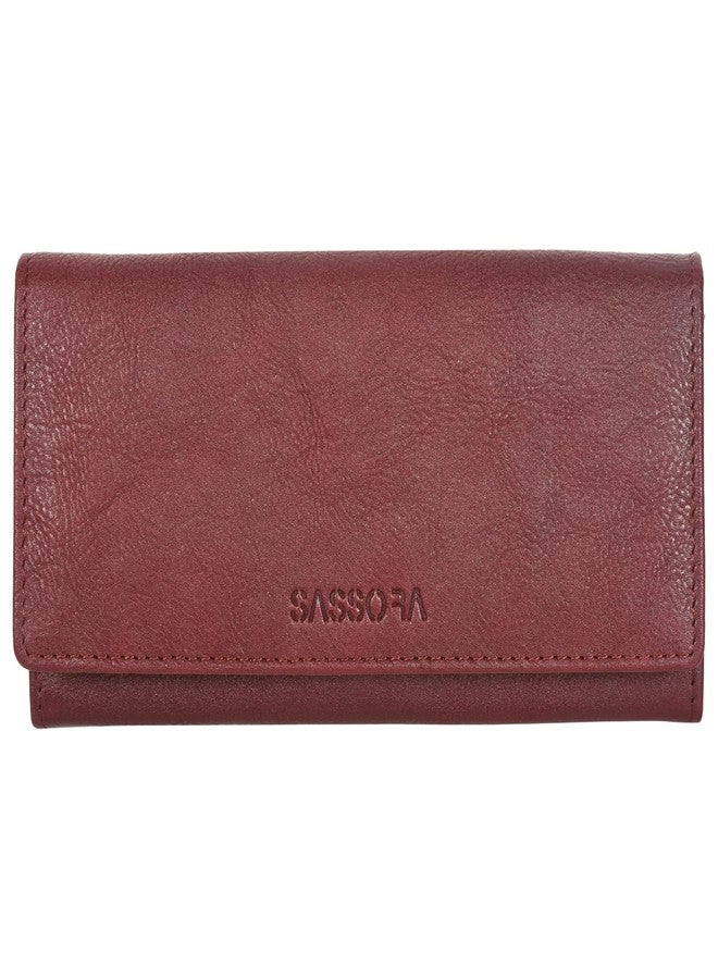 Sassora Genuine Leather Cherry Color RFID Protected Purse (5 Card Holders) - Image 1
