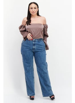 In the style Women Off-Shoulder Long Sleeve Solid Top, Taupe  - Image 3