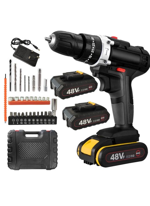 48V Cordless Manual Drill Set,25 Level Torque And Large Capacity Battery, Led Lights For Diy Home Maintenance And Repair