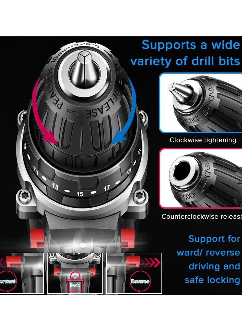 48V Cordless Manual Drill Set,25 Level Torque And Large Capacity Battery, Led Lights For Diy Home Maintenance And Repair
