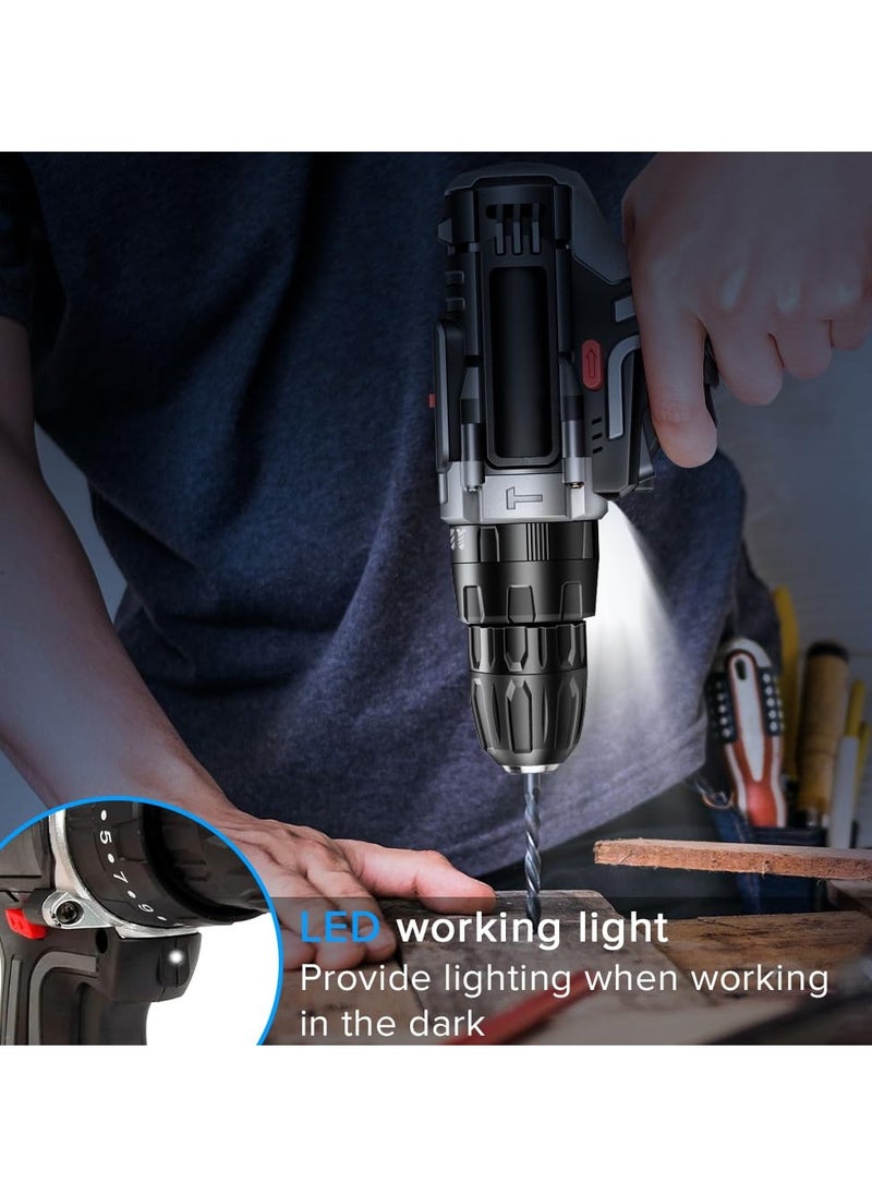 48V Cordless Manual Drill Set,25 Level Torque And Large Capacity Battery, Led Lights For Diy Home Maintenance And Repair