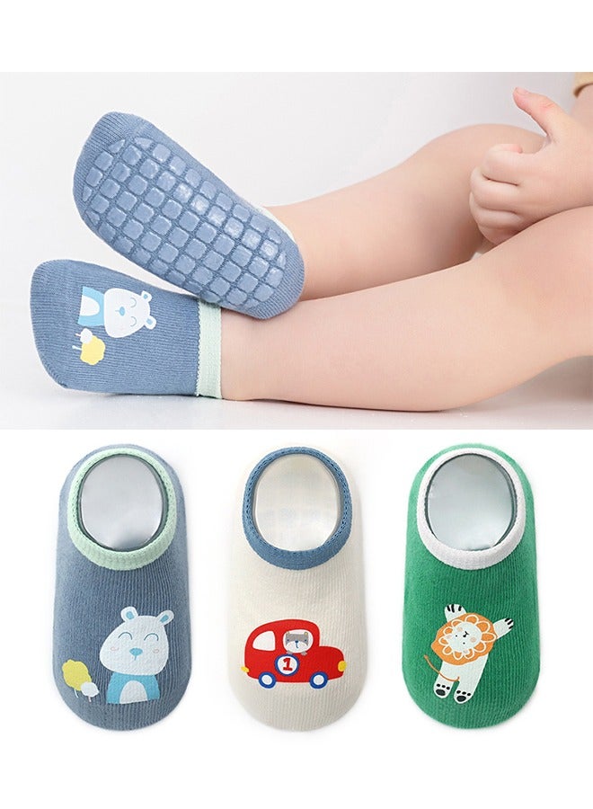 HS Baby Non-Skid Grip Socks Toddler Socks Anti Skid Slipper Crew Socks 3 Pairs, 1-3 Years - Image 1