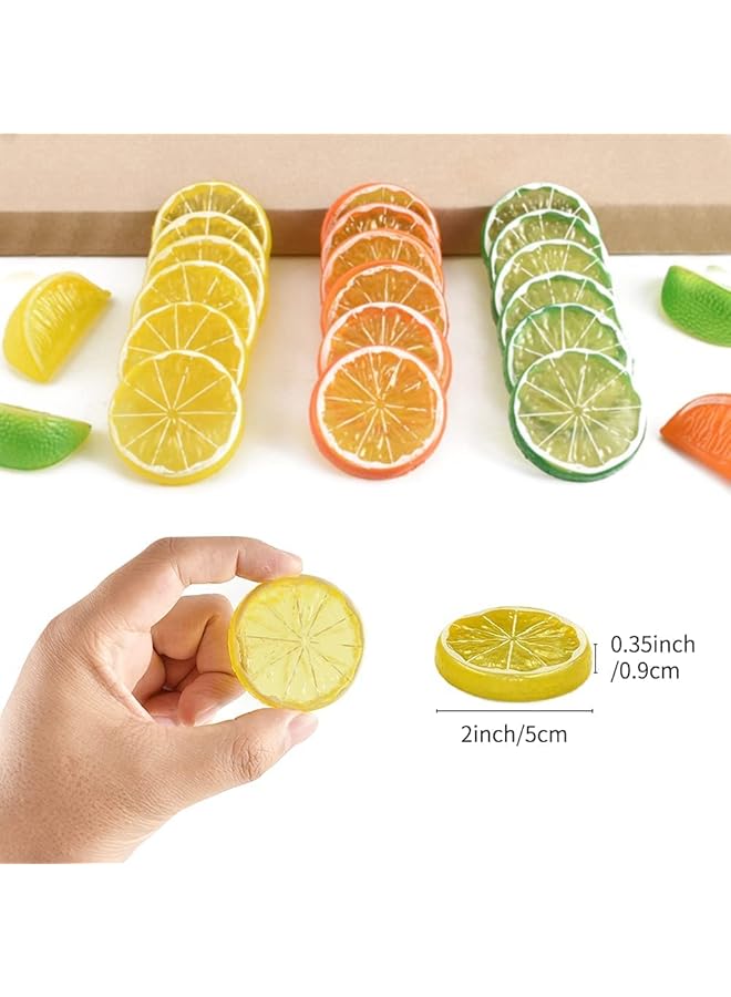 erorex Artificial Lemon Slices Fake Lemon Slice Artificial Fruit Highly Simulation Lifelike Model For Home Party Decoration 20Pcs Yellow + 10Pcs Green - Image 3