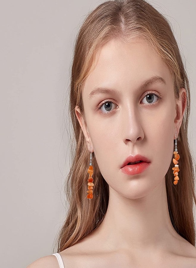 KVANU Handmade Bohemian Nature Stone Tassel Dangle Drop Earrings Colorful Crystal Turquoise Hook Earring for Women Statement Jewelry Gifts (Orange) - Image 2