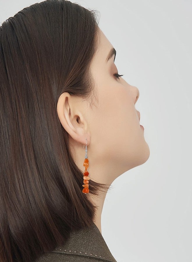 KVANU Handmade Bohemian Nature Stone Tassel Dangle Drop Earrings Colorful Crystal Turquoise Hook Earring for Women Statement Jewelry Gifts (Orange) - Image 3