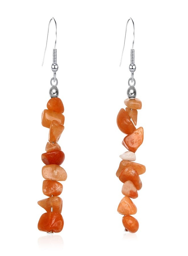 KVANU Handmade Bohemian Nature Stone Tassel Dangle Drop Earrings Colorful Crystal Turquoise Hook Earring for Women Statement Jewelry Gifts (Orange) - Image 1