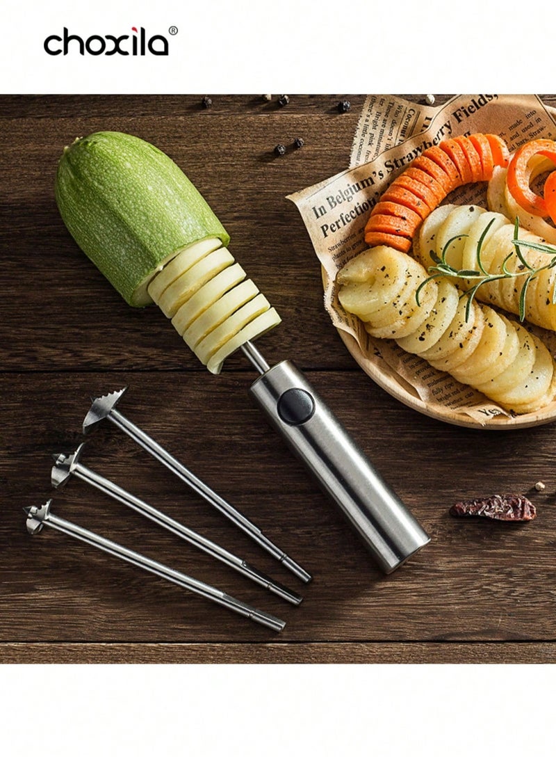 choxila Stainless Steel Vegetable Drill with Ergonomic Handle 4 Sizes Fruit Corer and Veggie Spiralizer for Zucchini Potatoes Carrot Apple Kitchen Tool for Home Use Daily Cooking - Image 3