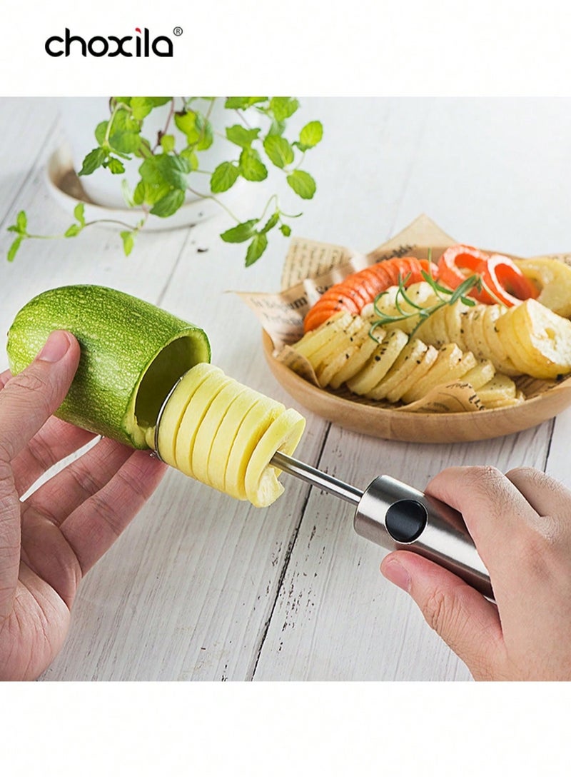 choxila Stainless Steel Vegetable Drill with Ergonomic Handle 4 Sizes Fruit Corer and Veggie Spiralizer for Zucchini Potatoes Carrot Apple Kitchen Tool for Home Use Daily Cooking - Image 2