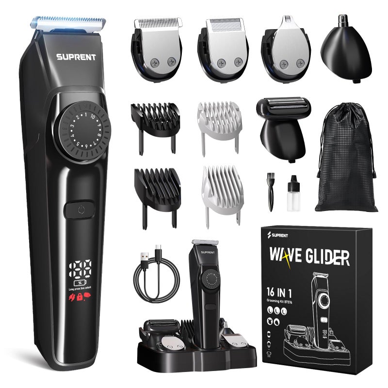 SUPRENT Beard Trimmers for Men AllinOne Mens Grooming Kits with 40 Precision DialsWaterproof Adjustable Trimmers for Hair Beard Face Nose Body USBC Rechargeable 35H Running Time Black - Image 2