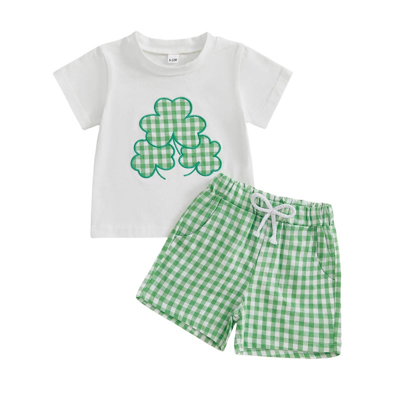 Gureui St Patricks Day Baby Boy Outfit Short Sleeve T Shirt Shorts Toddler Infant Spring Summer Clothes A White 1218 Months - Image 2