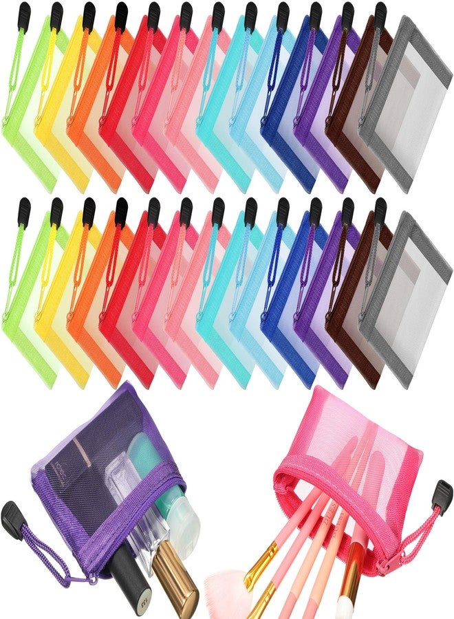 Jexine 24 Pcs Mini Zipper Mesh Bags Lipstick Cosmetic Accessories Organizer Nylon Makeup Zipper Pouch Small Cosmetic Bag for Purse Beauty Mesh Travel Pouch for Women(4 x 3 Inch,Bright Color) - Image 1