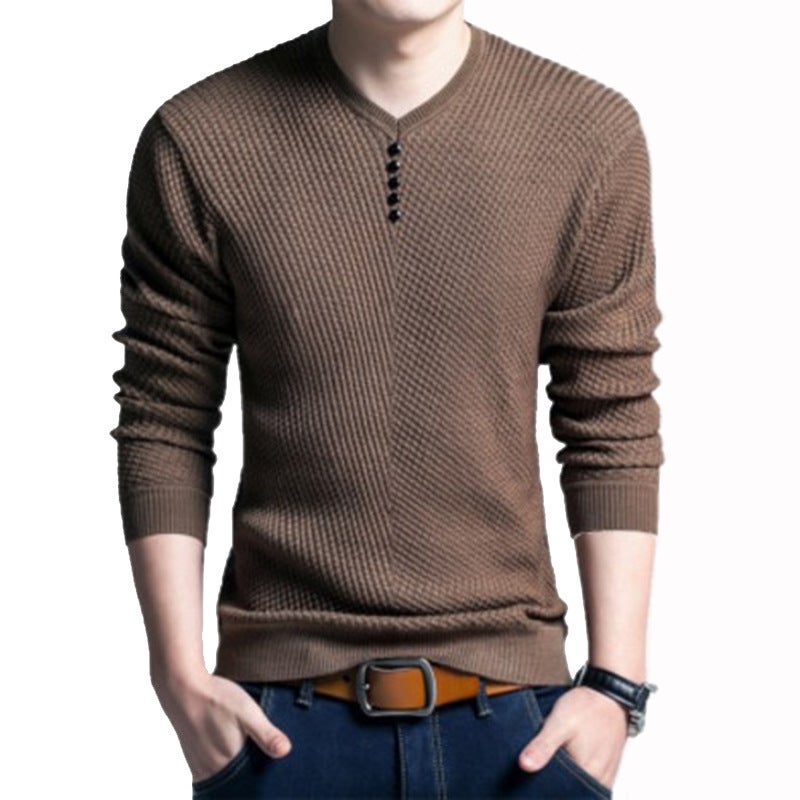 Casual V-Neck Mens Thickened Fleece Sweater Black velvet - Image 3