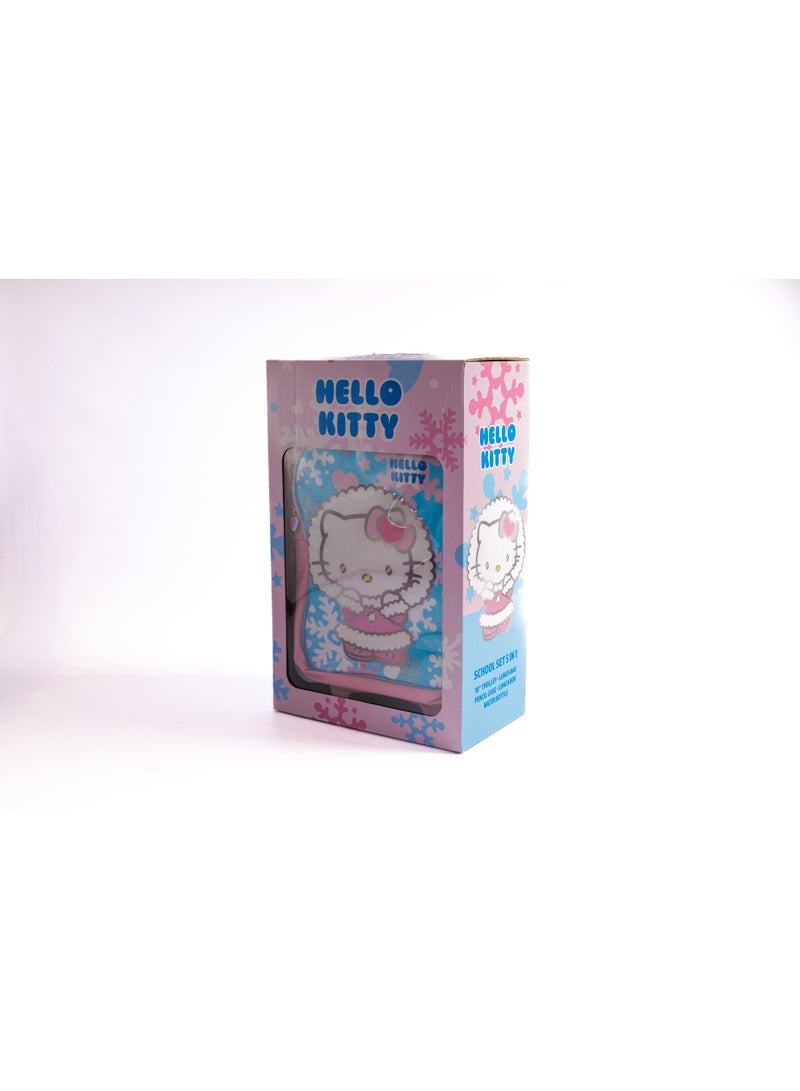 هالو كيتي مجموعة عربة المدرسة هالو كيتي 5 في 1 مع حقيبة غداء ومقلمة وزجاجة مياه وصندوق غداء – وردي - Image 3