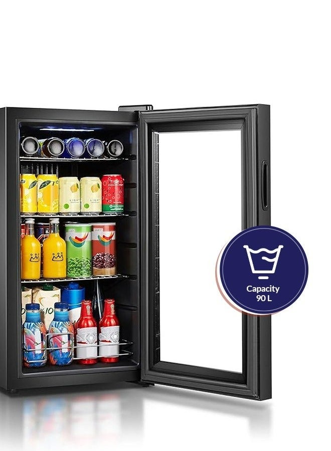 Arrow 90L Glass Door Cooling Refrigerator, 2 Cu. Ft. Capacity with Full Glass Black Panel, Recessed Handle, 3 Wire Shelves, Interior Light, Mechanical Temperature Control, Fan Cooling, and Inside Condenser | Model No: RO-110SCK - Image 4