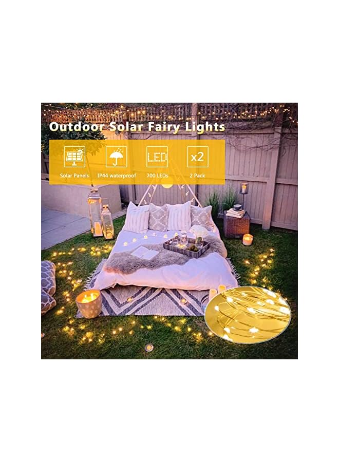 The Bros Solar String Lights, Each 2-Pack 22m 200 LED Fairy Lights, Super Bright Waterproof Solar Fairy Lights, 8 Modes Solar Outdoor String Lights for Garden Tree Patio Party (Warm White) - Image 4
