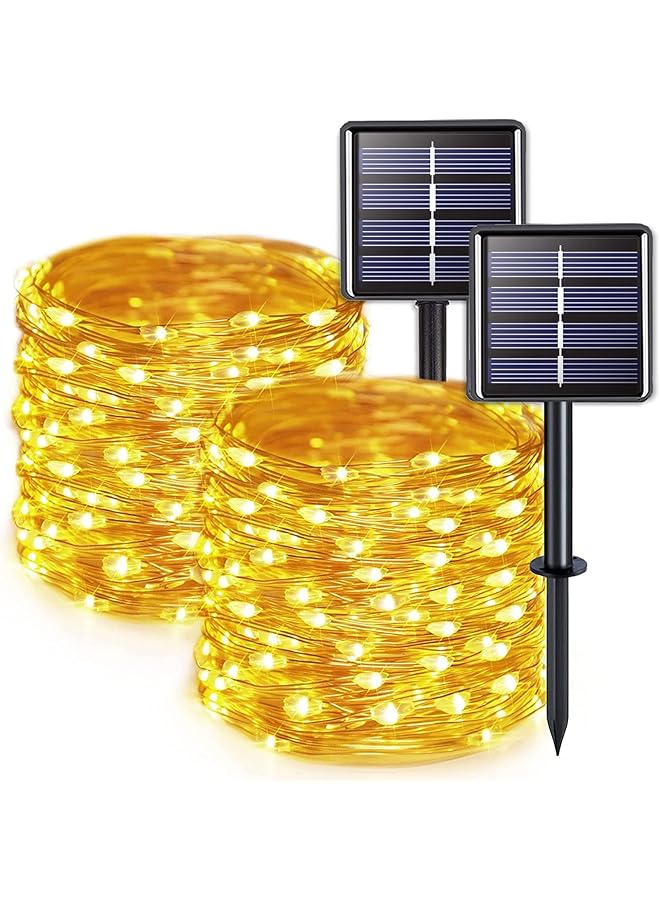 The Bros Solar String Lights, Each 2-Pack 22m 200 LED Fairy Lights, Super Bright Waterproof Solar Fairy Lights, 8 Modes Solar Outdoor String Lights for Garden Tree Patio Party (Warm White) - Image 1