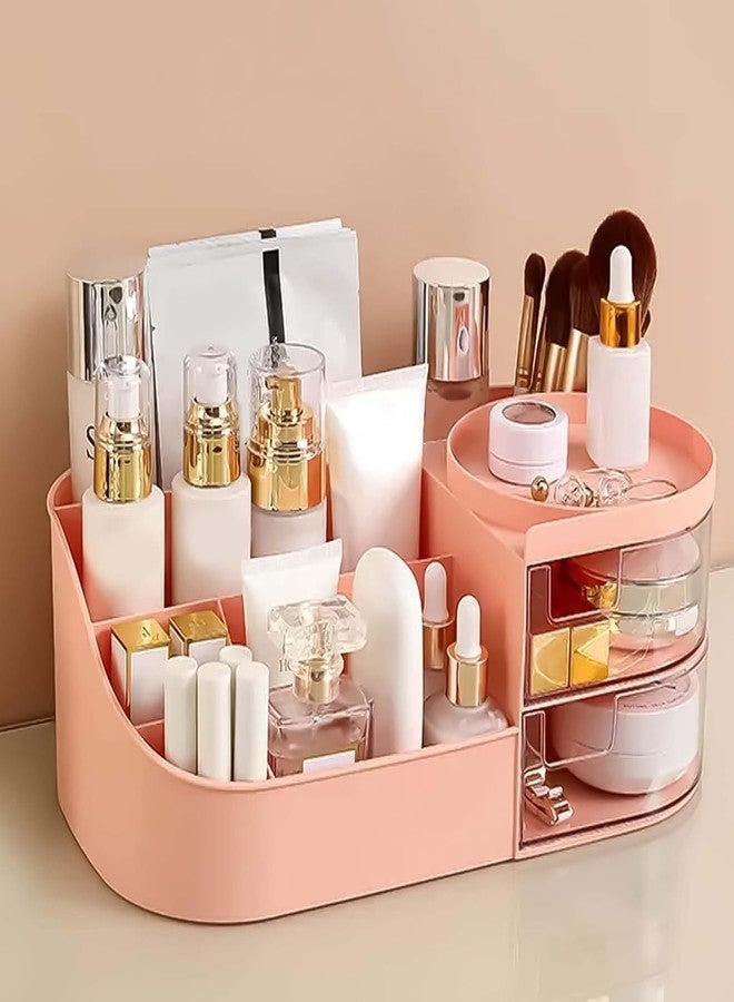 SCALER Makeup Organiser Cosmetic Makeup Lipstick Storage Box with Drawer Plastic Case Holder Skin Care Products for Dressing Table (PINK) - Image 1