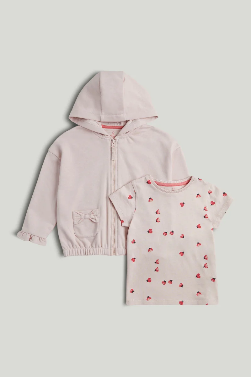 مذركير طقم هودي بسحاب وردي وتيشيرت