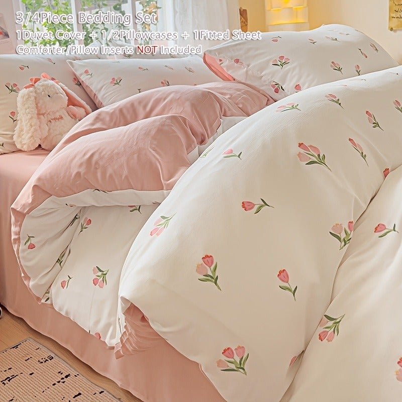 bedding: 1 Printed Duvet Cover + 2 Pillowcases + 1 Bed Sheet, Wrinkle-Textured All-Season Bedding (Excluding Pillow And Duvet Inserts) - Image 3