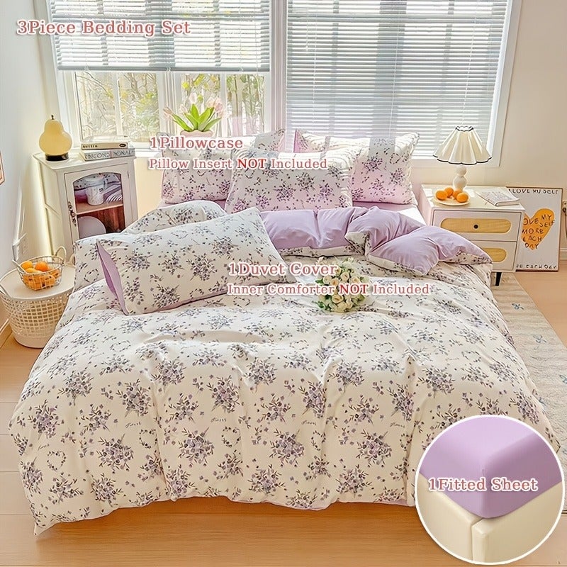 bedding: 1 Printed Duvet Cover + 2 Pillowcases + 1 Bed Sheet, Wrinkle-Textured All-Season Bedding (Excluding Pillow And Duvet Inserts) - Image 1