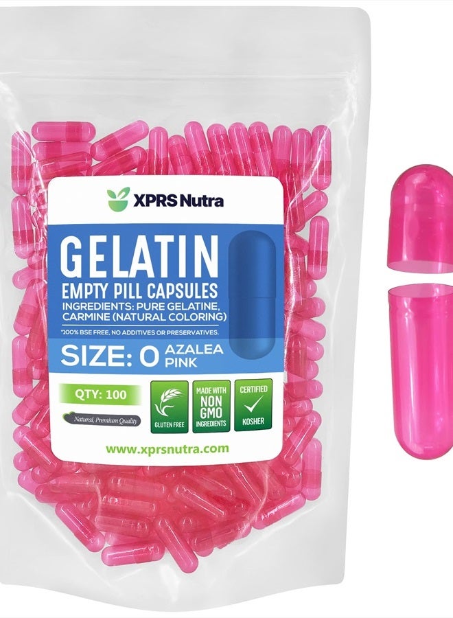 XPRS Nutra Size 0 Empty Capsules - 100 Count Empty Gelatin Capsules - Empty Pill Capsules for DIY Capsule Filling - Pure Bovine Pill Capsules Empty Gel Caps (Azalea Pink) - Image 1