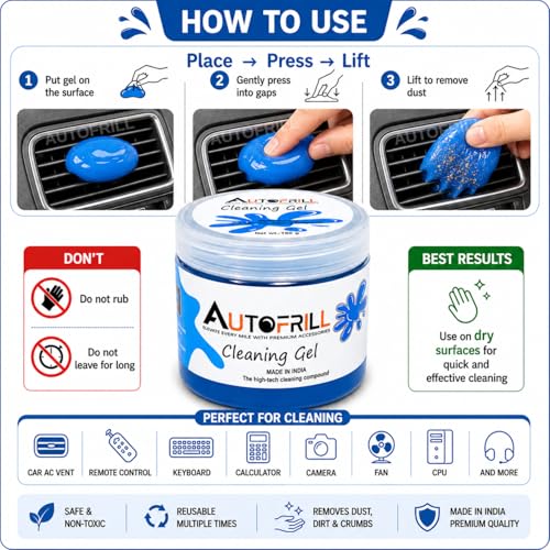 AUTOFRILL Cleaning Gel for Car AC Vent Interior Dust Keyboard Cleaner Super Clean Gel Cleaner Kit Universal Car Interior, Keyboard, PC, Laptop, Cleaning Kit Car Cleaning Gel (Blue-160 gm) (Pack of 1) - Image 4