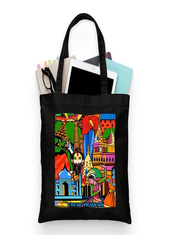 PrintingZone Uttar Pradesh Canvas Printed Tote Bag For Women | Zipper & Pouch | Shopping/Grocery Bag | Multi-Purpose Bag | Reusable Eco-Friendly Cotton Handbags, Canvas Tote Bags For College(TB03) - Image 1