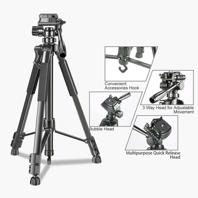 Adofys 70” Aluminium Camera Tripod with Travel Bag and Phone Holder |Operating Height: 70 inch | Maximum Load Capacity up to 5kg | Compatible with All Cameras, Cell Phones, Projector, Webcam - Image 5