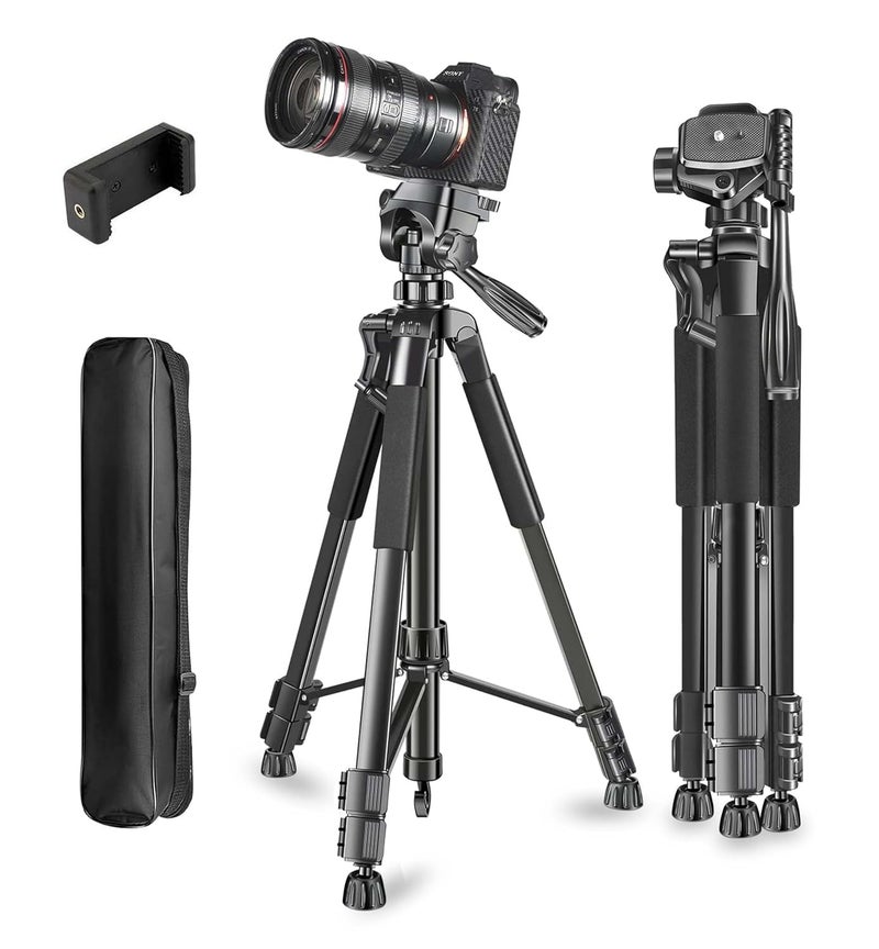 Adofys 70” Aluminium Camera Tripod with Travel Bag and Phone Holder |Operating Height: 70 inch | Maximum Load Capacity up to 5kg | Compatible with All Cameras, Cell Phones, Projector, Webcam - Image 1