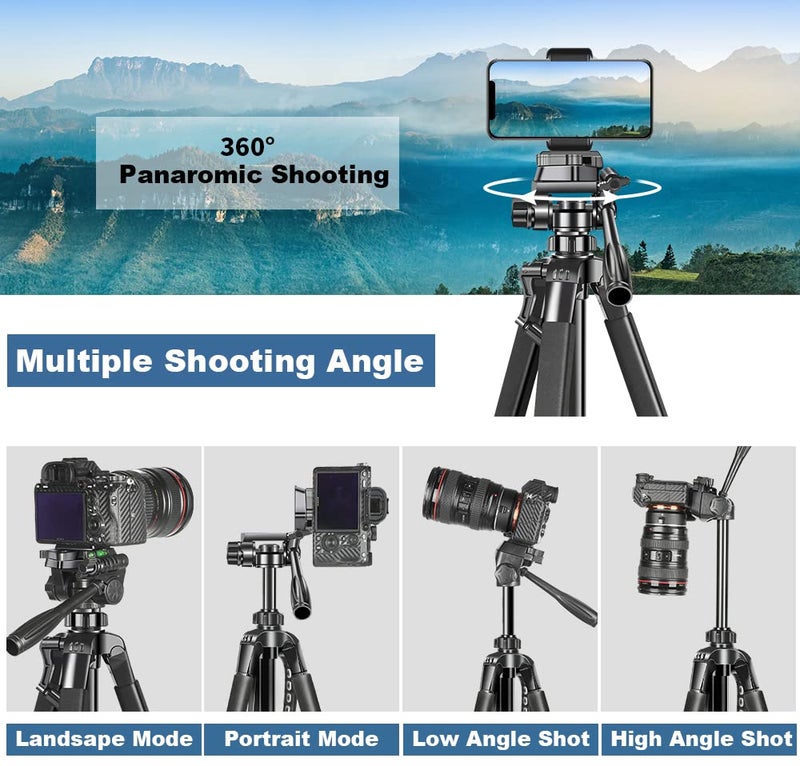 Adofys 70” Aluminium Camera Tripod with Travel Bag and Phone Holder |Operating Height: 70 inch | Maximum Load Capacity up to 5kg | Compatible with All Cameras, Cell Phones, Projector, Webcam - Image 2