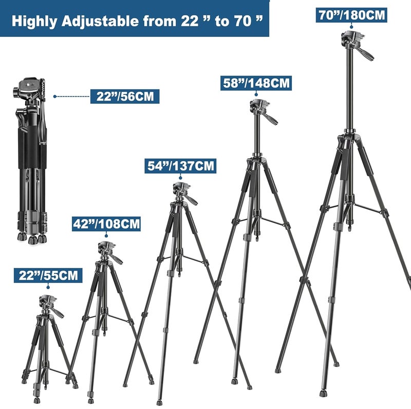 Adofys 70” Aluminium Camera Tripod with Travel Bag and Phone Holder |Operating Height: 70 inch | Maximum Load Capacity up to 5kg | Compatible with All Cameras, Cell Phones, Projector, Webcam - Image 3