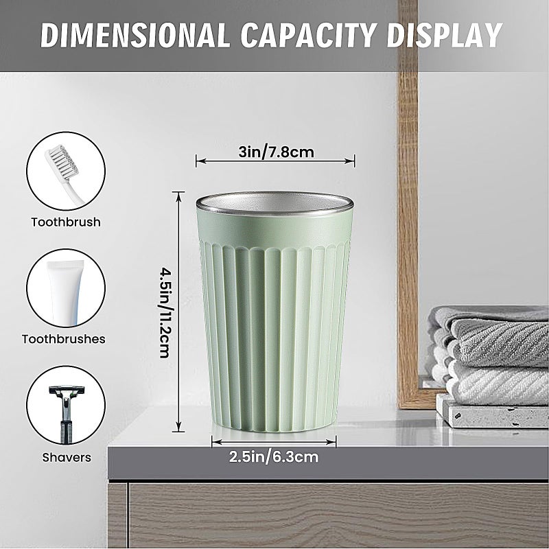Elivida Toothbrush Holder for Bathroom-12oz Unbreakable Stainless Steel Bathroom Cup,Easy to Clean Toothbrush Cup, Reusable Bathroom Tumbler Cups for Home/School/Office(3" x 4.5" Green) - Image 2