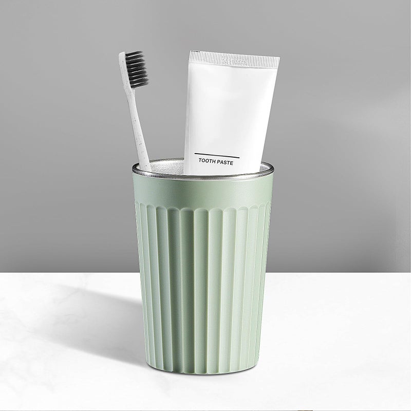 Elivida Toothbrush Holder for Bathroom-12oz Unbreakable Stainless Steel Bathroom Cup,Easy to Clean Toothbrush Cup, Reusable Bathroom Tumbler Cups for Home/School/Office(3" x 4.5" Green) - Image 1